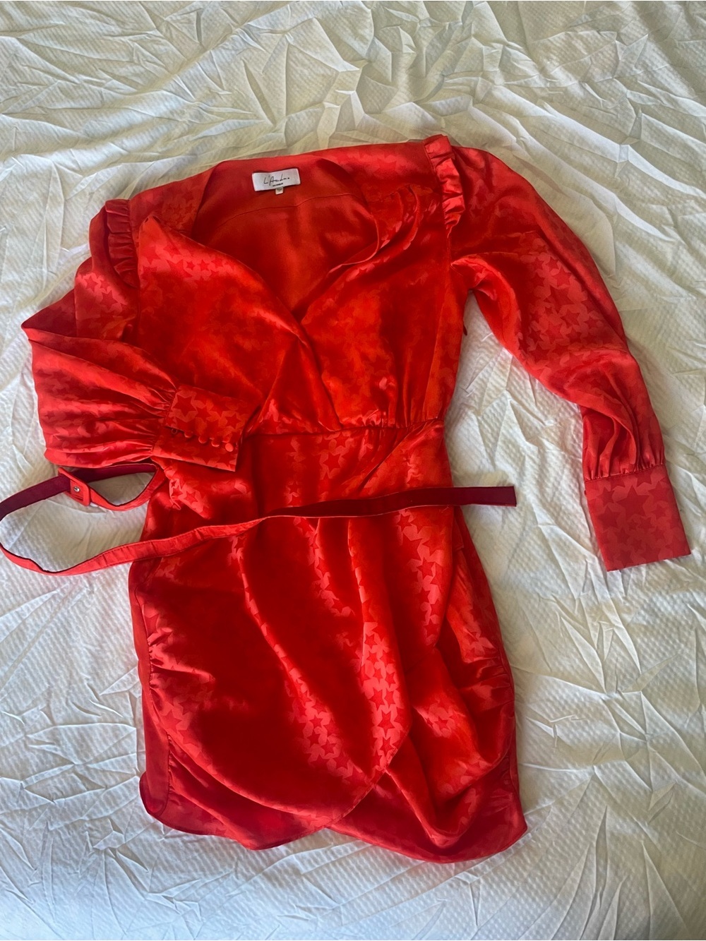 L'Academie Bold Red Stars Satin Dress